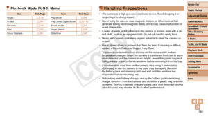 Page 188Before Use
Basic Guide
Advanced Guide
Camera Basics
Auto Mode / Hybrid 
Auto Mode
Other Shooting 
Modes
P Mode
Tv, Av, and M Mode
Playback Mode
Wi-Fi Functions
Setting Menu
Accessories
Appendix
Index
188
Before Use
Basic Guide
Advanced Guide
Camera Basics
Auto Mode / Hybrid 
Auto Mode
Other Shooting 
Modes
P Mode
Tv, Av, and M Mode
Playback Mode
Wi-Fi Functions
Setting Menu
Accessories
Appendix
Index
Playback Mode FUNC. Menu
ItemRef. Page ItemRef. Page
Rotate =
  104
Play Movie =  89
Protect =
  98
Play...