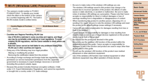 Page 194Before Use
Basic Guide
Advanced Guide
Camera Basics
Auto Mode / Hybrid 
Auto Mode
Other Shooting 
Modes
P Mode
Tv, Av, and M Mode
Playback Mode
Wi-Fi Functions
Setting Menu
Accessories
Appendix
Index
194
Before Use
Basic Guide
Advanced Guide
Camera Basics
Auto Mode / Hybrid 
Auto Mode
Other Shooting 
Modes
P Mode
Tv, Av, and M Mode
Playback Mode
Wi-Fi Functions
Setting Menu
Accessories
Appendix
Index
Wi-Fi (Wireless LAN) Precautions
•	The camera’s model number is PC2091/
PC2093/PC2047. To identify your...