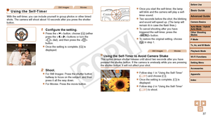 Page 37Before Use
Basic Guide
Advanced Guide
Camera Basics
Auto Mode / Hybrid 
Auto Mode
Other Shooting 
Modes
P Mode
Tv, Av, and M Mode
Playback Mode
Wi-Fi Functions
Setting Menu
Accessories
Appendix
Index
37
Before Use
Basic Guide
Advanced Guide
Camera Basics
Auto Mode / Hybrid 
Auto Mode
Other Shooting 
Modes
P Mode
Tv, Av, and M Mode
Playback Mode
Wi-Fi Functions
Setting Menu
Accessories
Appendix
Index
Still ImagesMovies
Using the Self-Timer
With the self-timer, you can include yourself in group photos or...
