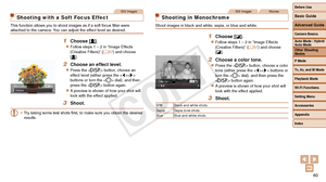 Page 60Before Use
Basic Guide
Advanced Guide
Camera Basics
Auto Mode / Hybrid 
Auto Mode
Other Shooting 
Modes
P Mode
Tv, Av, and M Mode
Playback Mode
Wi-Fi Functions
Setting Menu
Accessories
Appendix
Index
60
Before Use
Basic Guide
Advanced Guide
Camera Basics
Auto Mode / Hybrid 
Auto Mode
Other Shooting 
Modes
P Mode
Tv, Av, and M Mode
Playback Mode
Wi-Fi Functions
Setting Menu
Accessories
Appendix
Index
Still Images
Shooting with a Soft Focus Effect
This function allows you to shoot images as if a soft focus...