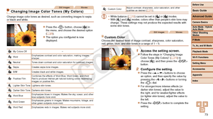 Page 73Before Use
Basic Guide
Advanced Guide
Camera Basics
Auto Mode / Hybrid 
Auto Mode
Other Shooting 
Modes
P Mode
Tv, Av, and M Mode
Playback Mode
Wi-Fi Functions
Setting Menu
Accessories
Appendix
Index
73
Before Use
Basic Guide
Advanced Guide
Camera Basics
Auto Mode / Hybrid 
Auto Mode
Other Shooting 
Modes
P Mode
Tv, Av, and M Mode
Playback Mode
Wi-Fi Functions
Setting Menu
Accessories
Appendix
Index
Still ImagesMovies
Changing Image Color Tones (My Colors)
Change image color tones as desired, such as...