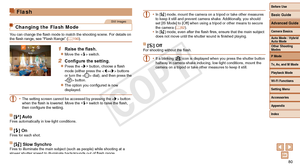 Page 80Before Use
Basic Guide
Advanced Guide
Camera Basics
Auto Mode / Hybrid 
Auto Mode
Other Shooting 
Modes
P Mode
Tv, Av, and M Mode
Playback Mode
Wi-Fi Functions
Setting Menu
Accessories
Appendix
Index
80
Before Use
Basic Guide
Advanced Guide
Camera Basics
Auto Mode / Hybrid 
Auto Mode
Other Shooting 
Modes
P Mode
Tv, Av, and M Mode
Playback Mode
Wi-Fi Functions
Setting Menu
Accessories
Appendix
Index
Flash
Still Images
Changing the Flash Mode
You can change the flash mode to match the shooting scene. For...