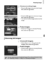 Page 127Protecting Images
127
Choose an ending image.
zPress the r button to choose [Last image], 
then press the  m button.
zPress the qr  buttons to choose an image, 
then press the  m button.
zYou cannot choose images before the first 
image.
Protect images.
zPress the p  button to choose [Protect], 
then press the  m button.
Choose [All Images].
zFollow Step 2 on p. 125 to choose [All 
Images], then press the  m button.
Protect images.
zPress the op  buttons to choose [Protect], 
then press the  m button....