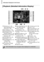 Page 186Information Displayed on the Screen
186
Playback (Detailed Information Display)
Movies (pp. 31, 33), 
High-speed Burst (p. 78), 
Print List (p. 149)
My Category (p. 132)
Shooting Mode (p. 188)
ISO Speed (p. 85), 
Playback Speed (p. 105)
Exposure Compensation 
Amount (p. 83)
White Balance (p. 84)
Histogram (p. 43)
Group Playback (p. 121), 
Image Editing 
(pp. 136 – 140)
Compression (Image 
Quality) (p. 59)Recording Pixels (pp. 59, 
108), MOV (Movies)
Eye-Fi Transfer 
Complete (p. 175)
Battery Charge...