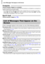 Page 184
List of Messages That Appear on the Screen
184 Computer
Cannot transfer images to a computer.It may be possible to solve the problem when the camera is connected to a computer via 
cable by reducing the transfer speed.
•Turn off the camera. Keep the shutter button pressed fully and move the zoom lever 
toward  i, then press the  1 button. Now move the zoom lever toward  j. Touch [B] 
in the screen that appears, then touch it again.
Eye-Fi CardCannot transfer images  (p. 179).
If error messages appear on...