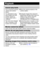 Page 102100
Playback
Cannot play back.
Poor connection between 
camera and camera 
station.zPlace the camera properly in the 
camera station.
You attempted to play 
back images shot with 
another camera or 
images edited with a 
computer.zComputer images that cannot be 
played back will play back if they are 
added to the camera using the 
supplied software program 
ZoomBrowser EX or ImageBrowser. 
File name was changed 
with a computer or file 
location was changed.zSet the file name or location on the 
file...