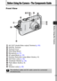 Page 1715
Before Using the Camera
Before Using the Camera—The Components Guide
Front View
A/V OUT (Audio/Video output) Terminal (p. 93)
DIGITAL Terminal
Te r m i n a l  C o v e r
Wrist Strap Mount 
Microphone  (p. 81)
AF-assist Beam  (p. 33)
Red-Eye Reduction Lamp ( Basic Guide p. 9)
Self-Timer Lamp  (p. 45)
Viewfinder Window  (p. 25)
Flash ( Basic Guide  p. 9)
Lens
Wireless Lamp  (p. 26)
The interface cable and AV cable cannot be connected 
simultaneously.
 