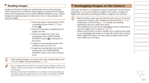 Page 107107
Before Use
Basic Guide
Advanced Guide
Camera Basics
Auto mode / Hybrid 
Auto mode
Other Shooting 
Modes
P Mode
Playback Mode
Wi-Fi Functions
Setting Menu
Accessories
Appendix
Index
Before Use
Basic Guide
Advanced Guide
Camera Basics
Auto mode / Hybrid 
Auto mode
Other Shooting 
Modes
P Mode
Playback Mode
Wi-Fi Functions
Setting Menu
Accessories
Appendix
Index
Sending Images
Images sent from the camera are automatically saved to the computer.
If the computer that you intend to send images to is turned...