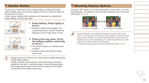 Page 2020
Before Use
Basic Guide
Advanced Guide
Camera Basics
Auto mode / Hybrid 
Auto mode
Other Shooting 
Modes
P Mode
Playback Mode
Wi-Fi Functions
Setting Menu
Accessories
Appendix
Index
Before Use
Basic Guide
Advanced Guide
Camera Basics
Auto mode / Hybrid 
Auto mode
Other Shooting 
Modes
P Mode
Playback Mode
Wi-Fi Functions
Setting Menu
Accessories
Appendix
Index
Shutter Button
To ensure your shots are in focus, always begin by holding the shutter 
button halfway down, and once the subject is in focus,...