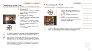 Page 3333
Before Use
Basic Guide
Advanced Guide
Camera Basics
Auto mode / Hybrid 
Auto mode
Other Shooting 
Modes
P Mode
Playback Mode
Wi-Fi Functions
Setting Menu
Accessories
Appendix
Index
Before Use
Basic Guide
Advanced Guide
Camera Basics
Auto mode / Hybrid 
Auto mode
Other Shooting 
Modes
P Mode
Playback Mode
Wi-Fi Functions
Setting Menu
Accessories
Appendix
Index
Still ImagesMovies
Customizing the Self-TimerYou can specify the delay (0 – 30 seconds) and number of shots (1 –\
 10).
1 Choose [$]....