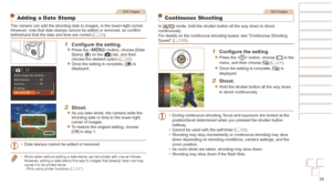 Page 3434
Before Use
Basic Guide
Advanced Guide
Camera Basics
Auto mode / Hybrid 
Auto mode
Other Shooting 
Modes
P Mode
Playback Mode
Wi-Fi Functions
Setting Menu
Accessories
Appendix
Index
Before Use
Basic Guide
Advanced Guide
Camera Basics
Auto mode / Hybrid 
Auto mode
Other Shooting 
Modes
P Mode
Playback Mode
Wi-Fi Functions
Setting Menu
Accessories
Appendix
Index
Still Images
Adding a Date Stamp
The camera can add the shooting date to images, in the lower-right corne\
r.
However, note that date stamps...