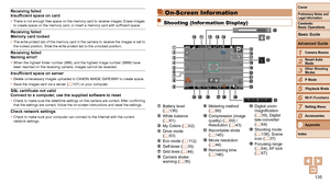 Page 135135
1
2
3
4
5
6
7
8
9
Cover
Preliminary	Notes	and	Legal	Information
Contents:		
Basic	Operations
Advanced	Guide
Camera	Basics
Smart
	Auto	Mode
Other	Shooting	Modes
P	Mode
Wi-Fi	Functions
Setting	Menu
Accessories
Appendix
Index
Basic	Guide
Playback	Mode
Cover
Advanced	Guide
9Appendix
Receiving	failed	
Insufficient	space	on	card
•	 There is not enough free space on the memory card to receive images. Era\
se images 
to create space on the memory card, or insert a memory card with sufficient space.
Receiving...