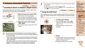 Page 3939
1
2
3
4
5
6
7
8
9
Cover
Preliminary	Notes	and	Legal	Information
Contents:		
Basic	Operations
Advanced	Guide
Camera	Basics
Smart
	Auto	Mode
Other	Shooting	Modes
P	Mode
Wi-Fi	Functions
Setting	Menu
Accessories
Appendix
Index
Basic	Guide
Playback	Mode
Cover
Advanced	Guide
2Smart	Auto	Mode
Common, Convenient Features
Still ImagesMovies
Zooming In Closer on Subjects (Digital Zoom)
When distant subjects are too far away to enlarge using the optical zoom\
, 
use digital zoom for up to about 32x enlargement....
