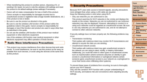 Page 9090
1
2
3
4
5
6
7
8
9
Cover
Preliminary	Notes	and	Legal	Information
Contents:		
Basic	Operations
Advanced	Guide
Camera	Basics
Smart
	Auto	Mode
Other	Shooting	Modes
P	Mode
Wi-Fi	Functions
Setting	Menu
Accessories
Appendix
Index
Basic	Guide
Playback	Mode
Cover
Advanced	Guide
6Wi-Fi	Functions
•	 When transferring this product to another person, disposing of it, or 
sending it for repair, be sure to note the wireless LAN settings and reset 
the product to its default settings (erase settings) if necessary.
•...