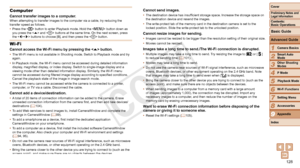 Page 128128
1
2
3
4
5
6
7
8
9
Cover
Preliminary	Notes	and	Legal	Information
Contents:		
Basic	Operations
Advanced	Guide
Camera	Basics
Smart
	Auto	Mode
Other	Shooting	Modes
P	Mode
Wi-Fi	Functions
Setting	Menu
Accessories
Appendix
Index
Basic	Guide
Playback	Mode
Cover
Advanced	Guide
9Appendix
Computer
Cannot	transfer	images	to	a	computer.When attempting to transfer images to the computer via a cable, try redu\
cing the 
transfer speed as follows.
•	 Press the  button to enter Playback mode. Hold the < n> button...