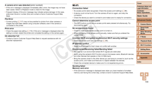 Page 130130
1
2
3
4
5
6
7
8
9
Cover
Preliminary	Notes	and	Legal	Information
Contents:		
Basic	Operations
Advanced	Guide
Camera	Basics
Smart
	Auto	Mode
Other	Shooting	Modes
P	Mode
Wi-Fi	Functions
Setting	Menu
Accessories
Appendix
Index
Basic	Guide
Playback	Mode
Cover
Advanced	Guide
9Appendix
A	camera	error	was	detected	( error number )•	If this error message is displayed immediately after a shot, the image m\
ay not have 
been saved. Switch to Playback mode to check for the image.
•	 Frequent display of this...