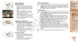 Page 3232
1
2
3
4
5
6
7
8
9
Cover
Preliminary	Notes	and	Legal	Information
Contents:		
Basic	Operations
Advanced	Guide
Camera	Basics
Smart
	Auto	Mode
Other	Shooting	Modes
P	Mode
Wi-Fi	Functions
Setting	Menu
Accessories
Appendix
Index
Basic	Guide
Playback	Mode
Cover
Advanced	Guide
2Smart	Auto	Mode
Shooting	Movies
Start	shooting.
zzPress the movie button. The camera 
beeps once as recording begins, and  
[
Rec] is displayed with the elapsed 
time.
XXBlack bars displayed on the top and 
bottom edges of the screen...