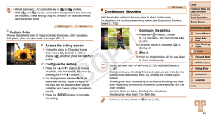Page 5959
1
2
3
4
5
6
7
8
9
Cover
Preliminary	Notes	and	Legal	Information
Contents:		
Basic	Operations
Advanced	Guide
Camera	Basics
Smart
	Auto	Mode
Other	Shooting	Modes
P	Mode
Wi-Fi	Functions
Setting	Menu
Accessories
Appendix
Index
Basic	Guide
Playback	Mode
Cover
Advanced	Guide
4P	Mode
•	 White balance ( =  57) cannot be set in [] or [] modes.
•	 With [
] and [] modes, colors other than people’s skin tone may 
be modified. These settings may not produce the expected results 
with some skin tones.
Still...