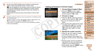 Page 151151
1
2
3
4
5
6
7
9
Preliminary Notes and 
Legal Information
Contents: Basic 
OperationsCamera Basics
Auto Mode/Hybrid 
Auto Mode
Other Shooting 
Modes
Playback Mode
Wi-Fi Functions
Setting Menu
Appendix
Index
Basic Guide
P Mode
Cover 
Advanced Guide
8Accessories
•	 Not all of your DPOF settings may be applied in printing by the 
printer or photo development service, in some cases.
•	 [
] may be displayed on the camera to warn you that the memory 
card has print settings that were configured on another...