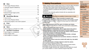 Page 77
1
2
3
4
5
6
7
8
9
Preliminary Notes and 
Legal Information
Advanced Guide
Camera Basics
Auto Mode/Hybrid 
Auto Mode
Other Shooting 
Modes
Playback Mode
Wi-Fi Functions
Setting Menu
Accessories
Appendix
Index
Basic Guide
P Mode
Cover 
Contents: Basic 
Operations
 1 View
zzView images (Playback Mode) ............................................................. 84
zzAutomatic playback (Slideshow) .......................................................... 91
zzOn a TV...