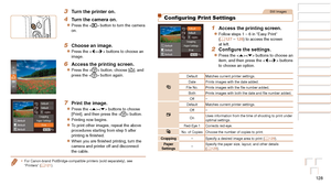 Page 128128
Before Use
Basic Guide
Advanced Guide
Camera Basics
Auto Mode / Hybrid 
Auto Mode
Other Shooting 
Modes
P Mode
Playback Mode
Wi-Fi Functions
Setting Menu
Accessories
Appendix
Index
Before Use
Basic Guide
Advanced Guide
Camera Basics
Auto Mode / Hybrid 
Auto Mode
Other Shooting 
Modes
P Mode
Playback Mode
Wi-Fi Functions
Setting Menu
Accessories
Appendix
Index
3 Turn the printer on.
4 Turn the camera on.
zzPress the  button to turn the camera 
on.
5 Choose an image.
zzPress the  buttons to choose an...