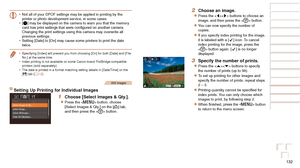 Page 132132
Before Use
Basic Guide
Advanced Guide
Camera Basics
Auto Mode / Hybrid 
Auto Mode
Other Shooting 
Modes
P Mode
Playback Mode
Wi-Fi Functions
Setting Menu
Accessories
Appendix
Index
Before Use
Basic Guide
Advanced Guide
Camera Basics
Auto Mode / Hybrid 
Auto Mode
Other Shooting 
Modes
P Mode
Playback Mode
Wi-Fi Functions
Setting Menu
Accessories
Appendix
Index
•	Not all of your DPOF settings may be applied in printing by the 
printer or photo development service, in some cases.
•	 [
] may be displayed...