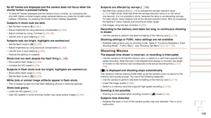 Page 138138
Before Use
Basic Guide
Advanced Guide
Camera Basics
Auto Mode / Hybrid 
Auto Mode
Other Shooting 
Modes
P Mode
Playback Mode
Wi-Fi Functions
Setting Menu
Accessories
Appendix
Index
Before Use
Basic Guide
Advanced Guide
Camera Basics
Auto Mode / Hybrid 
Auto Mode
Other Shooting 
Modes
P Mode
Playback Mode
Wi-Fi Functions
Setting Menu
Accessories
Appendix
Index
No AF frames are displayed and the camera does not focus when the 
shutter button is pressed halfway.
•	To have AF frames displayed and the...