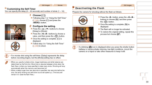 Page 3333
Before Use
Basic Guide
Advanced Guide
Camera Basics
Auto Mode / Hybrid 
Auto Mode
Other Shooting 
Modes
P Mode
Playback Mode
Wi-Fi Functions
Setting Menu
Accessories
Appendix
Index
Before Use
Basic Guide
Advanced Guide
Camera Basics
Auto Mode / Hybrid 
Auto Mode
Other Shooting 
Modes
P Mode
Playback Mode
Wi-Fi Functions
Setting Menu
Accessories
Appendix
Index
Still ImagesMovies
Customizing the Self-TimerYou can specify the delay (0 – 30 seconds) and number of shots (1 –\
 10).
1 Choose [$]....