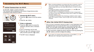 Page 9292
Before Use
Basic Guide
Advanced Guide
Camera Basics
Auto Mode / Hybrid 
Auto Mode
Other Shooting 
Modes
P Mode
Playback Mode
Wi-Fi Functions
Setting Menu
Accessories
Appendix
Index
Before Use
Basic Guide
Advanced Guide
Camera Basics
Auto Mode / Hybrid 
Auto Mode
Other Shooting 
Modes
P Mode
Playback Mode
Wi-Fi Functions
Setting Menu
Accessories
Appendix
Index
Accessing the Wi-Fi Menu
Initial Connection via Wi-Fi
To start with, register a camera nickname.
This nickname will be displayed on the screen...