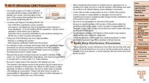 Page 8383
1
2
3
4
5
6
8
9
10
Cover 
Preliminary Notes and 
Legal Information
Contents: Basic 
OperationsCamera Basics
Creative Shot 
Mode
Auto Mode/ 
Hybrid Auto Mode
Other Shooting 
Modes
Playback Mode
Setting Menu
Accessories
Appendix
Index
Basic Guide
P Mode
7
Advanced Guide
Wi-Fi Functions
Wi-Fi (Wireless LAN) Precautions
•	 The model number is PC1864 or PC2004 
(including WLAN module model WM219). To 
identify your model, check the label on the 
back of the camera body (behind the monitor) 
for a number...