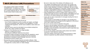 Page 208208
Before Use
Basic Guide
Advanced Guide
Camera Basics
Auto Mode
Other Shooting 
Modes
P Mode
Playback Mode
Wi-Fi Functions
Setting Menu
Accessories
Appendix
Index
Hybrid Auto / 
Dual Capture Mode
 Wi-Fi (Wireless LAN) Precautions
• The camera’s model number is PC2096/
PC2098/PC2051. To identify your model, 
check the label on the bottom of the camera 
for a number beginning with  PC. The 
built-in 
WLAN module model is written below. 
Country/Region of Purchase WLAN Module Model
U.S.A., Canada WM224...