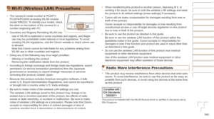 Page 160160
Before	Use
Basic	Guide
Advanced	Guide
Camera	Basics
Auto	Mode	/	Hybrid	Auto	Mode
Other	Shooting	Modes
P	Mode
Playback	Mode
Wi-Fi	Functions
Setting	Menu
Accessories
Appendix
Index
•	When transferring this product to another person, disposing of it, or 
sending it for repair, be sure to note the wireless LAN settings and reset 
the product to its default settings (erase settings) if necessary.
•	 Canon will not make compensation for damages resulting from loss or 
theft of the product.
Canon accepts no...