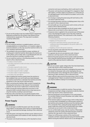 Page 8686
(3)
(3)(2)
OFF
(1)
(1)
(2)(2)
• Do not use this product near any medical electric equipments. 
Radiowave emitted from this product may infl uence those 
medical electric equipments. This may result in accidents 
caused by malfunction.
 CAUTION 
• Do not install the machine in unstable locations, such as on 
unsteady platforms or inclined fl   oors, or in locations subject to 
excessive vibrations, as this may cause the machine to fall or tip 
over, resulting in personal injury.
• The ventilation slots...