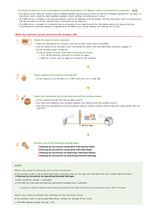 Page 573The machine dials up  to an unintended connection destination  (if a dialup  router is  connected  to a network).
If  a dialup router  does not  need to  pass broadcast packets, set the  dialup router  so that  the  broadcast packets  will  not  pass.  If
the  dialup router  needs to  pass broadcast packets, check  whether  the  settings are  correct.
If  a DNS server  is  located  in an  external network, set the  IP  address to  be connected, not  the  host  name,  even if  connecting to
the  devices...
