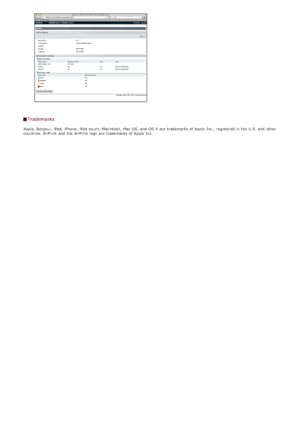 Page 248Trademarks
Apple,  Bonjour, iPad,  iPhone,  iPod touch, Macintosh,  Mac OS, and  OS  X are  trademarks of Apple Inc., registered in the  U.S. and  other
countries. AirPrint  and  the  AirPrint  logo are  trademarks of Apple Inc.
>Þ>à>ä>Ì>Û>Ì>â>ã>â
 