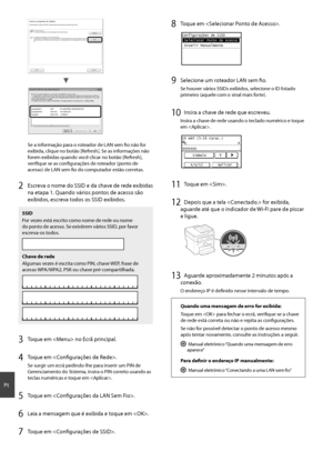 Page 5454
Pt
4BNQMF#$%8&1 #$%&
4BNQMF&()*+ 8114, &%$#
4BNQMF, 8114, #$%
Se a informação para o roteador de LAN sem fi o não for 
exibida, clique no botão [Refresh]. Se as informações não 
forem exibidas quando você clicar no botão [Refresh], 
verifi que se as confi  gurações de roteador (ponto de 
acesso) de LAN sem fi  o do computador estão corretas.
2 Escreva o nome do SSID e da chave de rede exibidas 
na etapa 1. Quando vários pontos de acesso são 
exibidos, escreva...