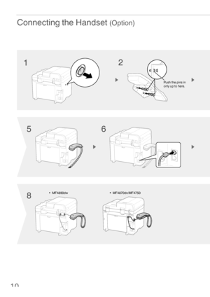 Page 1010
Connecting the Handset (Option)
• MF4890dw• MF4870dn/MF4750
Push the pins in 
only up to here.
12
5
8 6
 