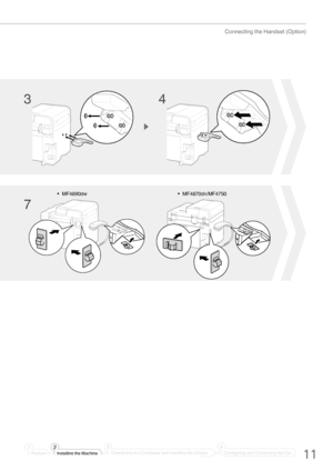 Page 1111
Connecting the Handset (Option)
PrefaceInstalling the Machine
2
1Connecting to a Computer and Installing the Drivers
3
Configuring and Connecting the Fax
4
• MF4890dw • MF4870dn/MF4750
34
7
 