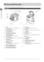 Page 261-2
Before
	\bsing
	the
	Machine
This	section	descri\fes	the	parts	of	the	machine	and	their	functions.
Front Side
Parts and Their Functions
(1) Feeder
\bsed	to	continuously	scan	documents	automatically.
(2) Docu\fent guides
Adjust	these	guides	to	fit	the	document.
(3) Docu\fent feeder tray
Place	your	documents	on.
(4) Docu\fent feeder tray extension
Pull	out	to	load	large	size	documents.
(5) Docu\fent delivery tray
\bsed	to	store	documents	returned	\fy	the	feeder.
(6) Docu\fent stopper
Pull	out	the...