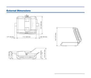 Page 74
74
External Dimensions
17.3 (440 mm) 2.36 (60 mm)
1.97 (50 mm)
15.8 (400 mm)
16.3 (415 mm)
9.72 (247 mm)
7.1 (180 mm)
5.5 (140 mm)
5.91 (150 mm)
 