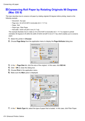 Page 488
 &RQVHUYLQJUROOSDSHU
 &RQVHUYLQJ5ROO3DSHUE\5RWDWLQJ2ULJLQDOVHJUHHV
0DF26
 7KLVWRSLFGHVFULEHVKRZWRFRQVHUYHUROOSDSHUE\URWDWLQJRULJLQDOVGHJUHHVEHIRUHSULQWLQJEDVHGRQWKH
IROORZLQJH[DPSOH
 