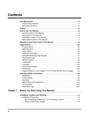 Page 8vi
Contents
User Manual disc . . . . . . . . . . . . . . . . . . . . . . . . . . . . . . . . . . . . . . . . . . . . . . . . . . iii
System Requirements  . . . . . . . . . . . . . . . . . . . . . . . . . . . . . . . . . . . . . . . . . . . . iii
Using the disc Menu. . . . . . . . . . . . . . . . . . . . . . . . . . . . . . . . . . . . . . . . . . . . . . iv
Preface  . . . . . . . . . . . . . . . . . . . . . . . . . . . . . . . . . . . . . . . . . . . . . . . . . . . . . . . . . . ix
How to Use This...