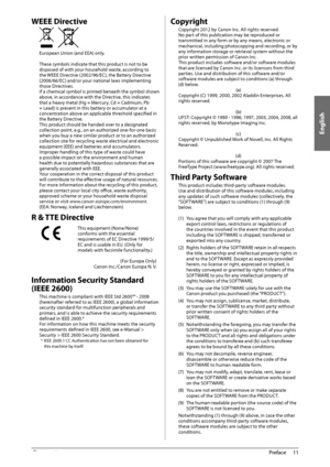 Page 13English
11
 Preface 
1
 WEEE  Directive 
   
 European Union (and EEA) only. 
  
 These symbols indicate that this product is not to be 
disposed of with your household waste, according to 
the WEEE Directive (2002/96/EC), the Battery Directive 
(2006/66/EC) and/or your national laws implementing 
those Directives.  
 If a chemical symbol is printed beneath the symbol shown 
above, in accordance with the Directive, this indicates 
that a heavy metal (Hg = Mercury, Cd = Cadmium, Pb 
= Lead) is present in...