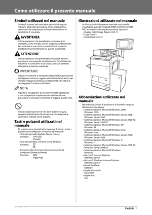 Page 2666  Prefazione 1
   Come utilizzare il presente manuale 
 Simboli utilizzati nel manuale  
 I simboli riportati nel manuale e descritti di seguito 
indicano particolari procedure, limiti, precauzioni e 
operazioni da eseguire per utilizzare la macchina in 
condizioni di sicurezza. 
   Indica operazioni che potrebbero provocare gravi 
incidenti, anche mortali, se non eseguite correttamente. 
Per utilizzare la macchina in condizioni di sicurezza, 
prestare pertanto attenzione a queste avvertenze....