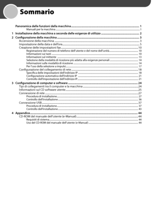 Page 156
			 Panoramica	delle	funzioni	della	macchina 	........................................................................\
.....................1
Manuali per la macchina  ........................................................................\
.......................................................................1
	 1	 Installazione	della	macchina	a	seconda	delle	esigenze	di	utilizzo 	....................................................2
	 2	 Configurazione	della	macchina...