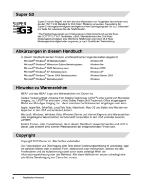 Page 184Rechtliche Hinweisex
Microsoft® Windows® Betriebssystem:Windows
Andere Firmen- oder Produktnamen, die in diesem Handbuch verwendet werden und nicht in 
dieser Liste erwähnt sind, können Warenzeichen der entsprechenden Firmen sein.
 