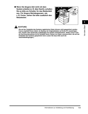 Page 207Informationen zur Aufstellung und Handhabung1-9
Vor dem Start
1
ACHTUNG
AUS
 