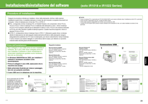 Page 108Italiano
27
Installazione/disinstallazione del software(solo iR1018 e iR1022 Series)
Procedura di installazione
Eseguire la procedura indicata per installare i driver della stampante, del fax e dello scanner. 
Installando questi driver, è possibile stampare e inviare fax dal computer e acquisire documenti nel 
computer. I driver di stampa sono di due tipi: PCL e UFRII LT. 
● PCL: corrisponde al driver di stampa PCL di Hewlett-Packard, che comprende i driver PCL5c, 
PCL5e e PCL6. Il driver di stampa PCL5c...