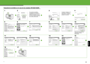 Page 141Esp añol
31
Conexión de red (Sólo en el cas o de los modelos iR1022i/1022iF)
12
Si no aparece la pantalla 
Configuración del CD-ROM, 
haga doble clic en [Mi PC] en el 
escritorio de Windows. Abra el 
icono del CD-ROM y haga doble 
clic en [MInst (MInst.exe)].
3
Al instalar el software en un 
ordenador con Windows 
Server 2003, no aparece la 
pantalla de este paso.
4
567 8910
Repita este paso para cada 
controlador que haya 
seleccionado.
11 12 13 14 15
16 17
Ha completado la instalación.
32
 