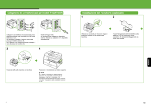 Page 99Italiano
9
Collegamento dei cavi telefonici (solo per i modelli iR1022F/1022iF)Installazione del rice vitore (opzionale)
Collegare il cavo telefonico  in dotazione alla presa 
telefonica presente sulla macchina (A) e alla presa 
telefonica a muro.
Se necessario, collegare il telefono esterno alla 
presa per il telefono esterno (B).
Se si dispone di un ricevitore opzionale, collegare il 
cavo alla presa del ricevitore (C). Utenti nel Regno Unito:
Se necessario, per collegare un dispositivo 
esterno,...